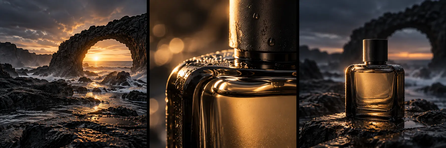 Three distinct proposed shots: empty arch, glass macro, product reveal